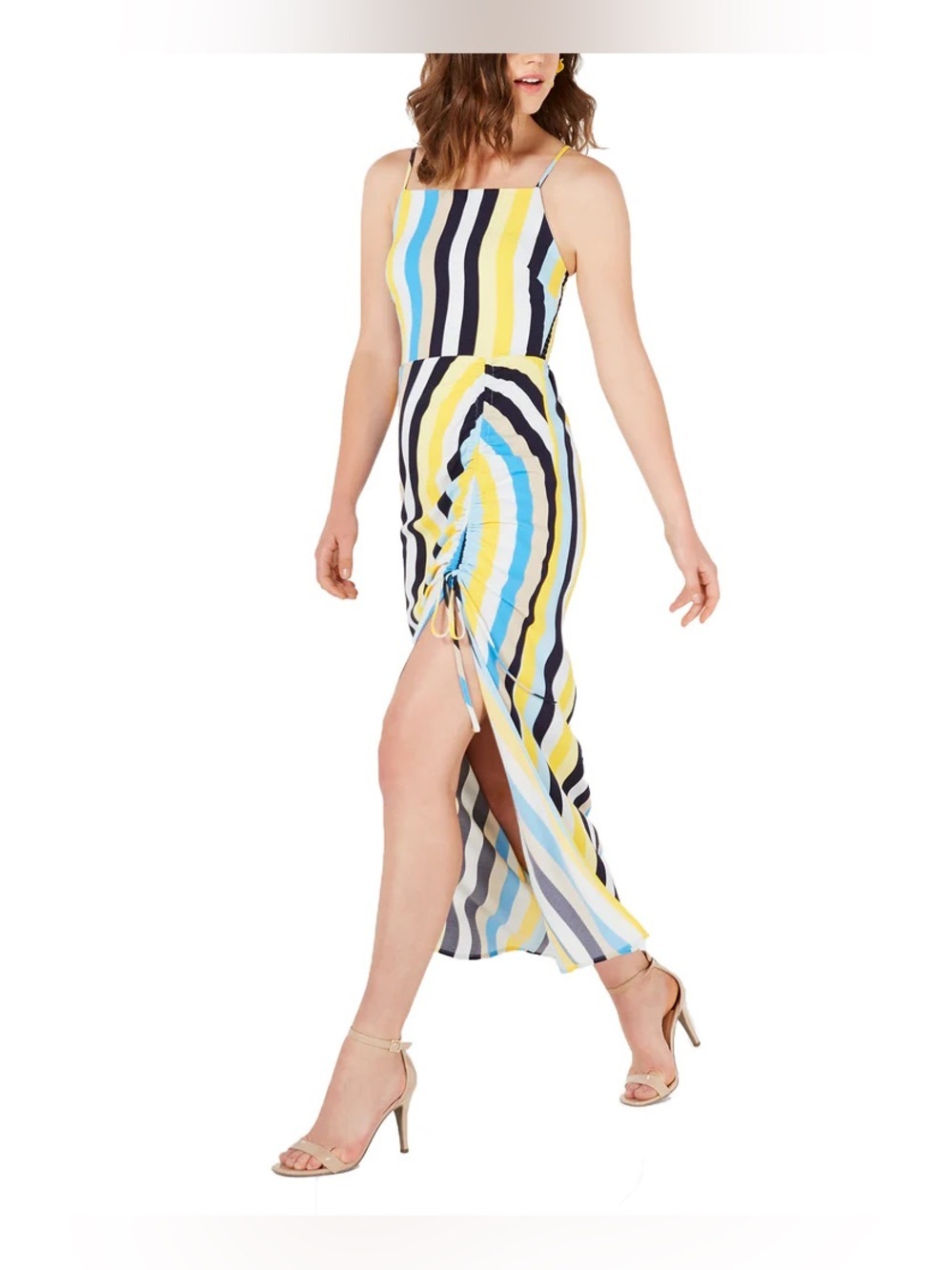 Material Girl Striped Ruched Side Slit Maxi Dress – XL